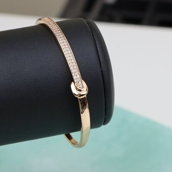 Elegant Rose Gold Bangle with Pave Crystals and Hook Accent, XPBL0445 - Picture 9 of 12